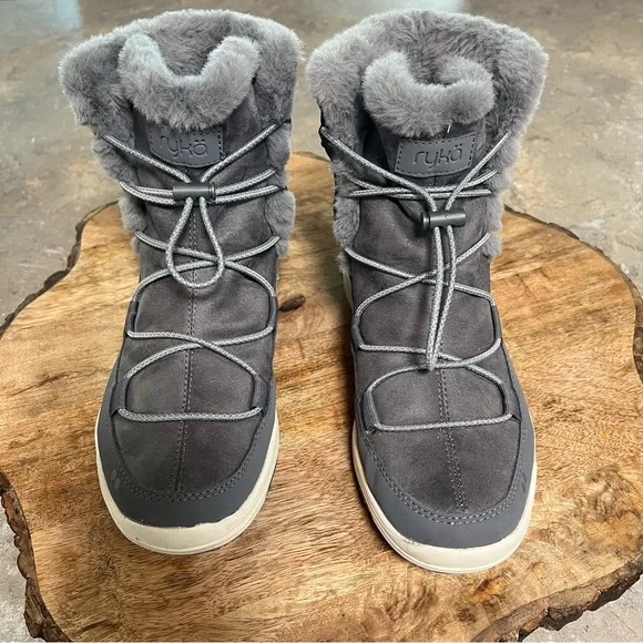 Ryka Women's Aubonne Faux Fur Charcoal Bungee Laces Winter Trail Hiking Boots 8M - Picture 3 of 11